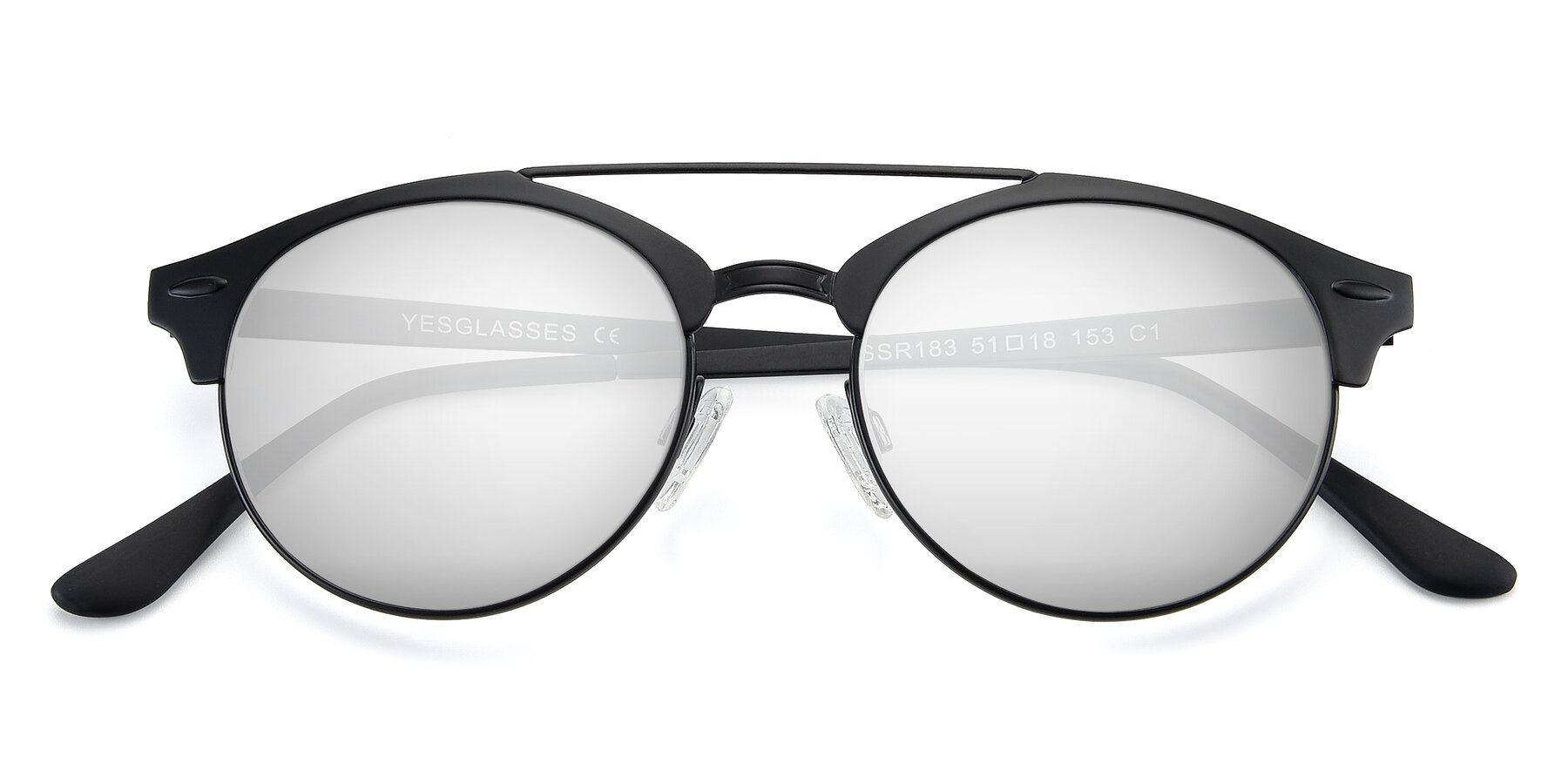 Folded Front of SSR183 in Black with Silver Mirrored Lenses