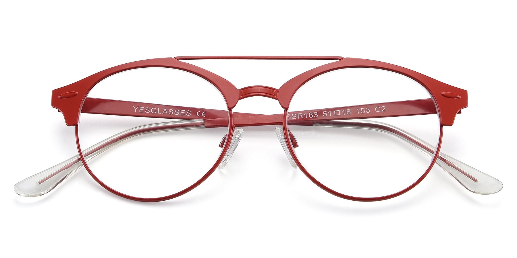Folded Front of SSR183 in Red with Clear Reading Eyeglass Lenses