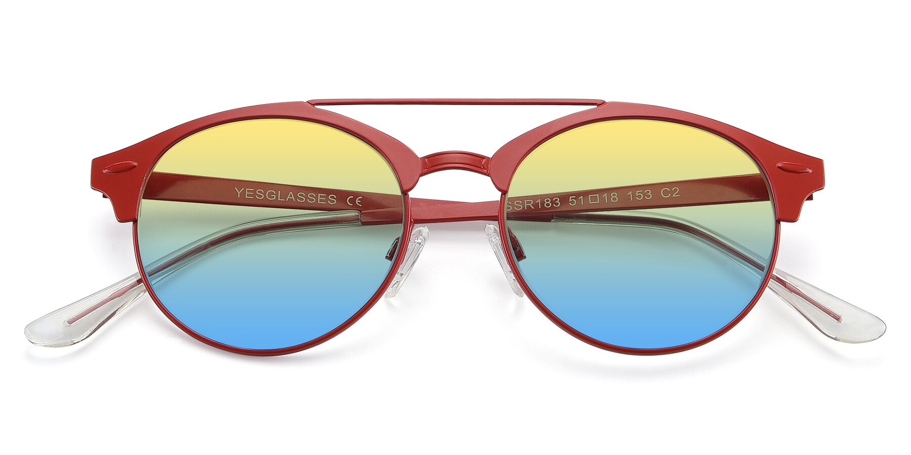 Folded Front of SSR183 in Red with Yellow / Blue Gradient Lenses
