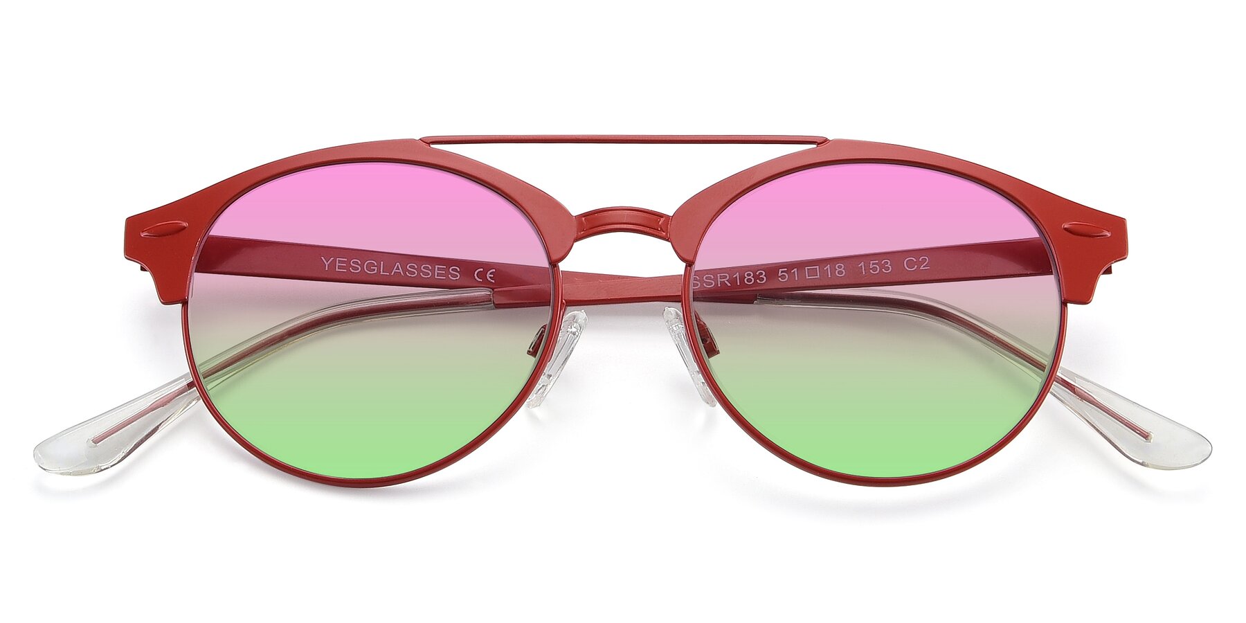 Folded Front of SSR183 in Red with Pink / Green Gradient Lenses