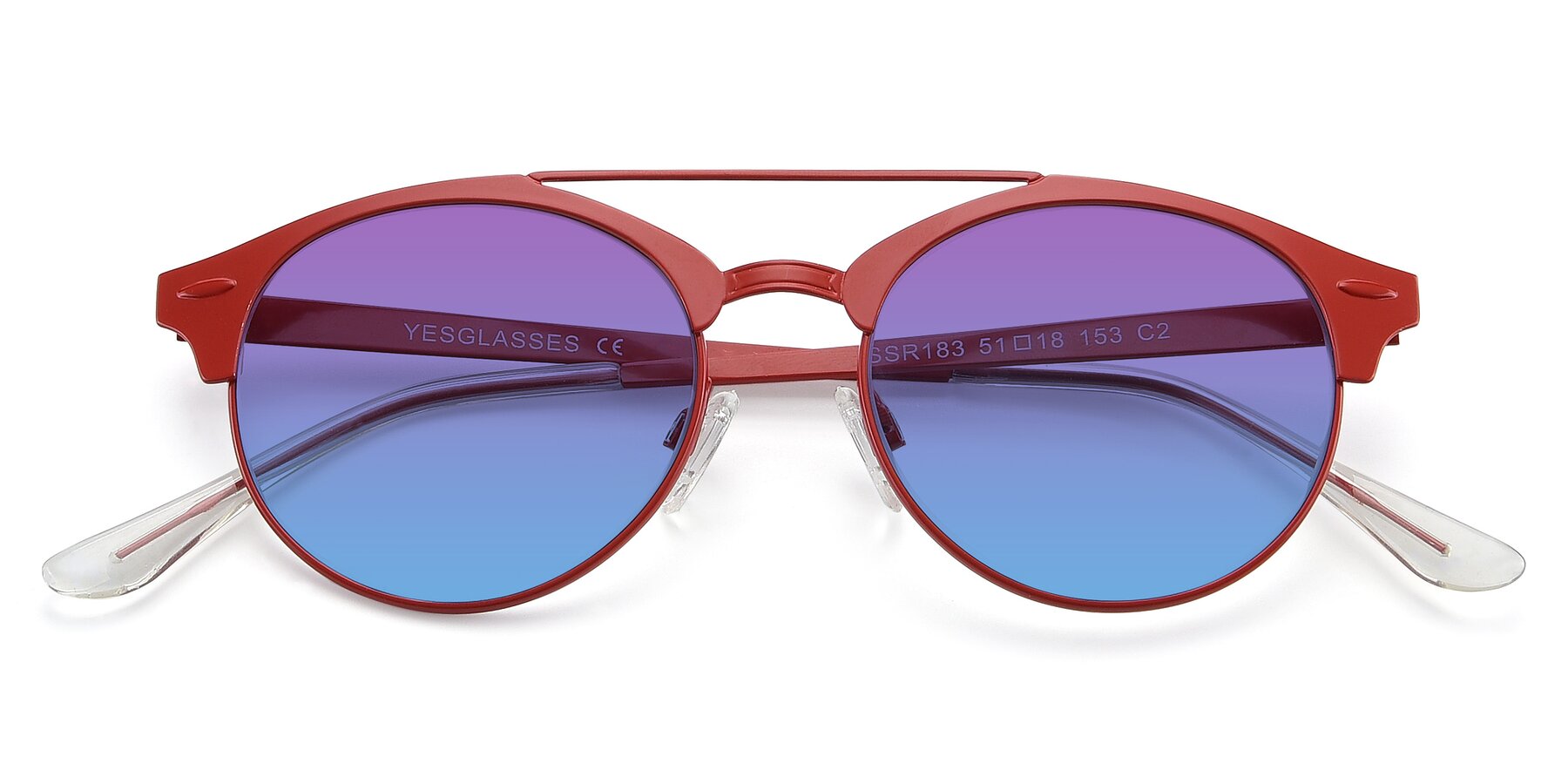 Folded Front of SSR183 in Red with Purple / Blue Gradient Lenses