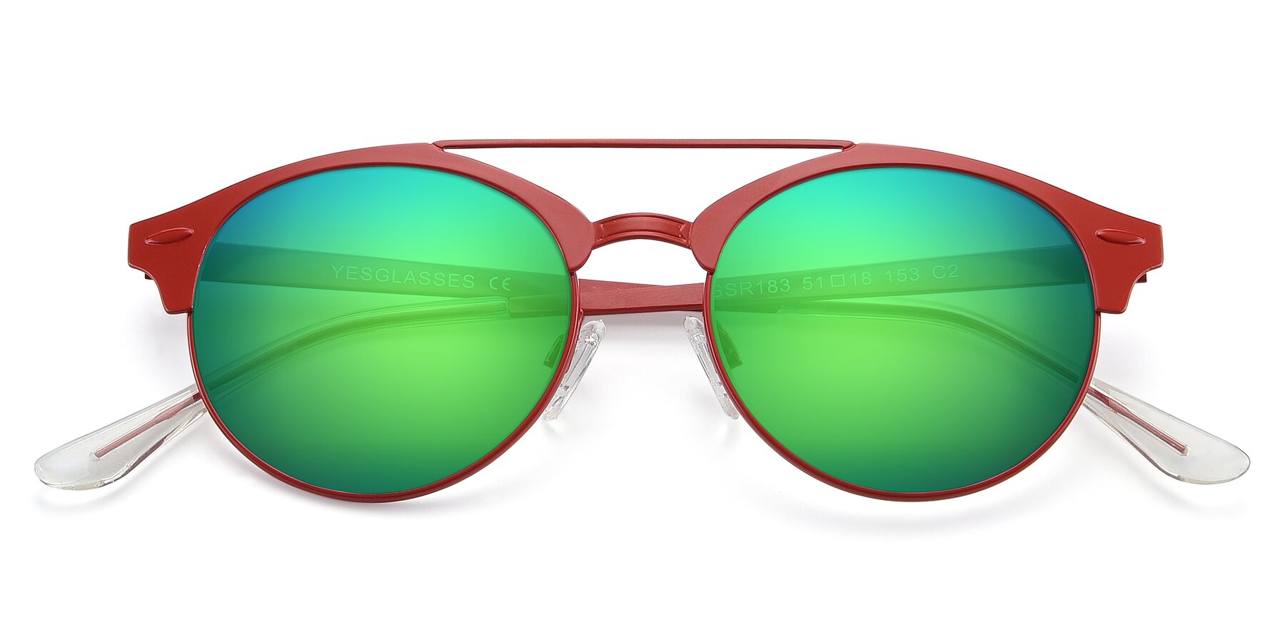 Folded Front of SSR183 in Red with Green Mirrored Lenses