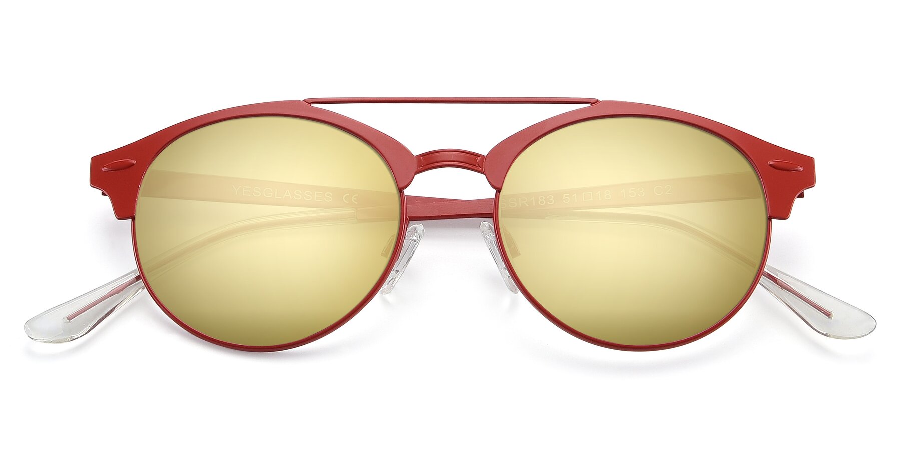 Folded Front of SSR183 in Red with Gold Mirrored Lenses
