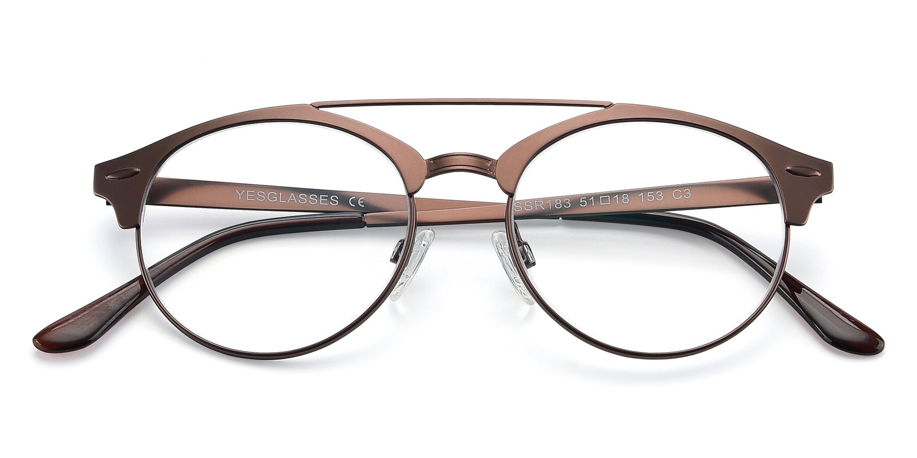 Folded Front of SSR183 in Chocolate with Clear Reading Eyeglass Lenses