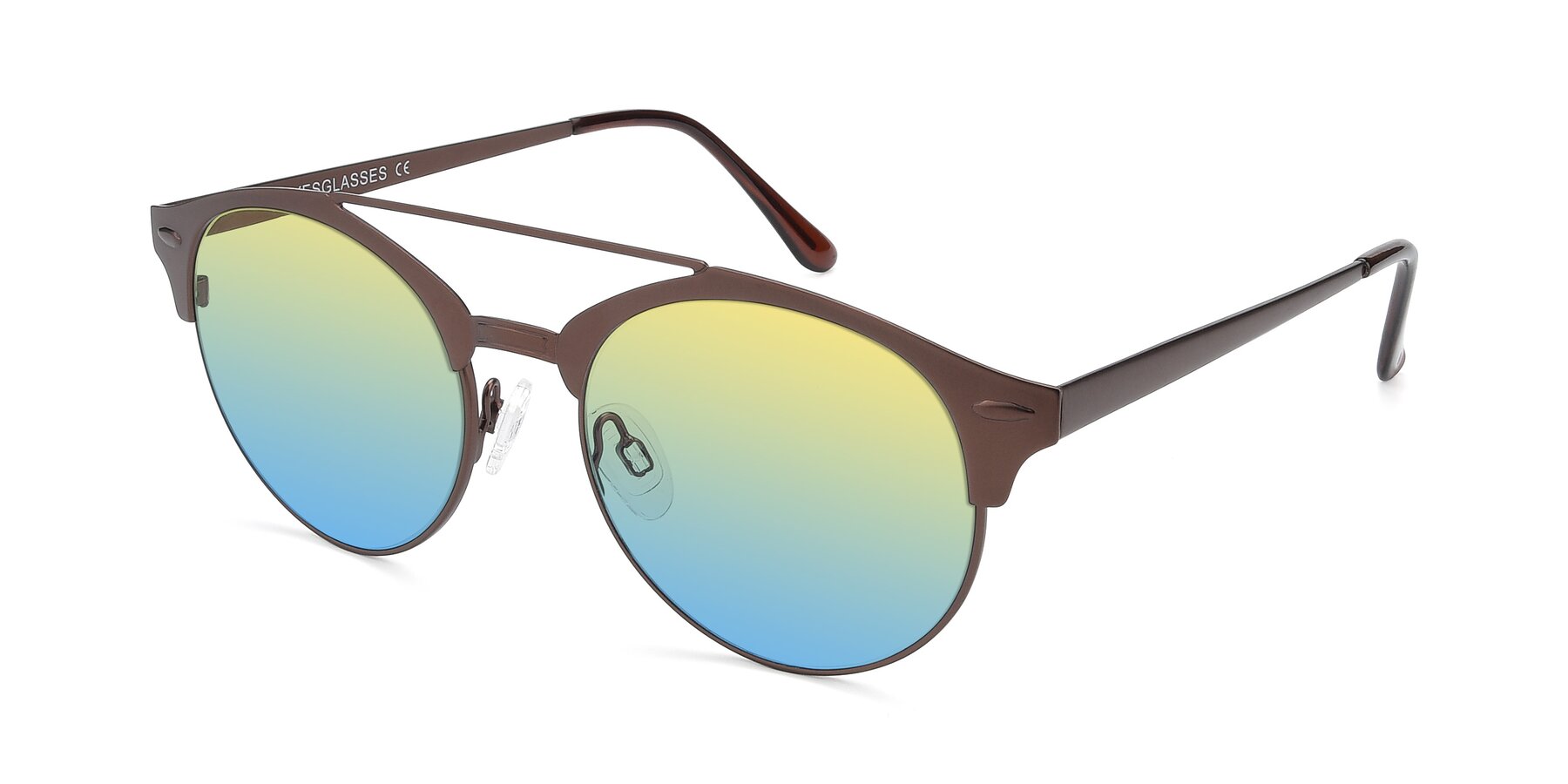 Angle of SSR183 in Chocolate with Yellow / Blue Gradient Lenses