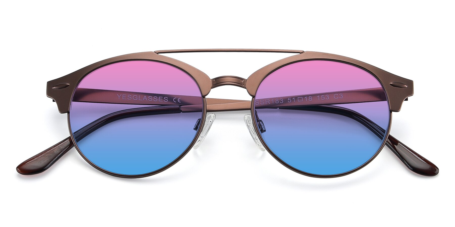 Folded Front of SSR183 in Chocolate with Pink / Blue Gradient Lenses