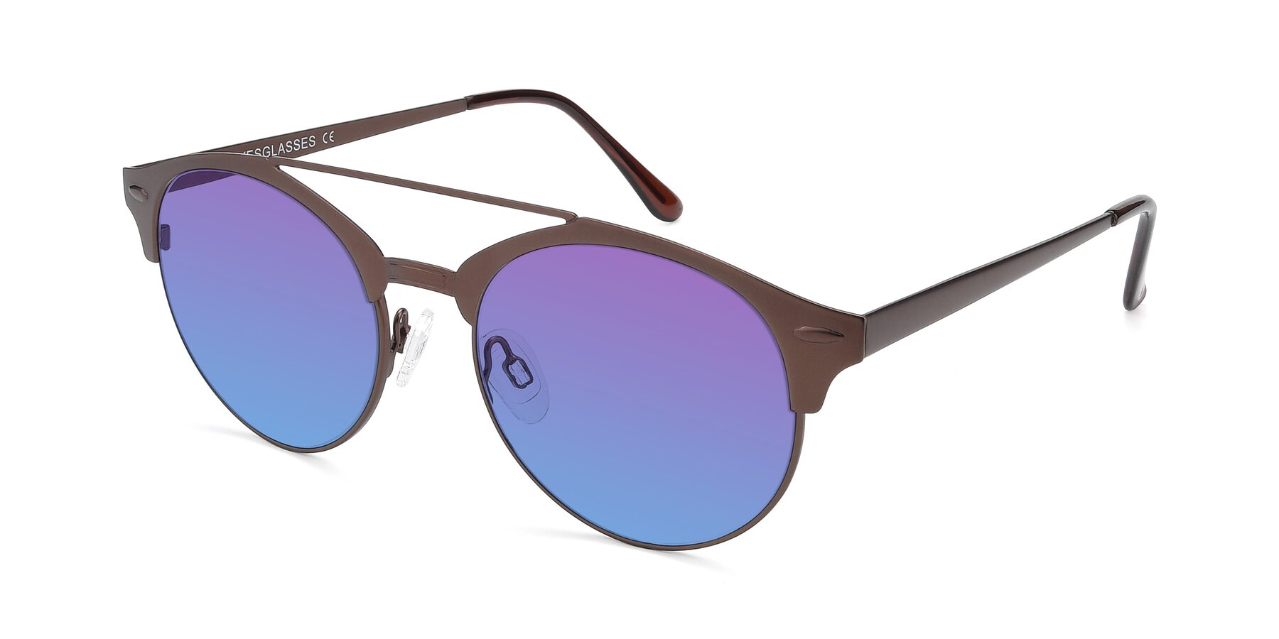 Angle of SSR183 in Chocolate with Purple / Blue Gradient Lenses