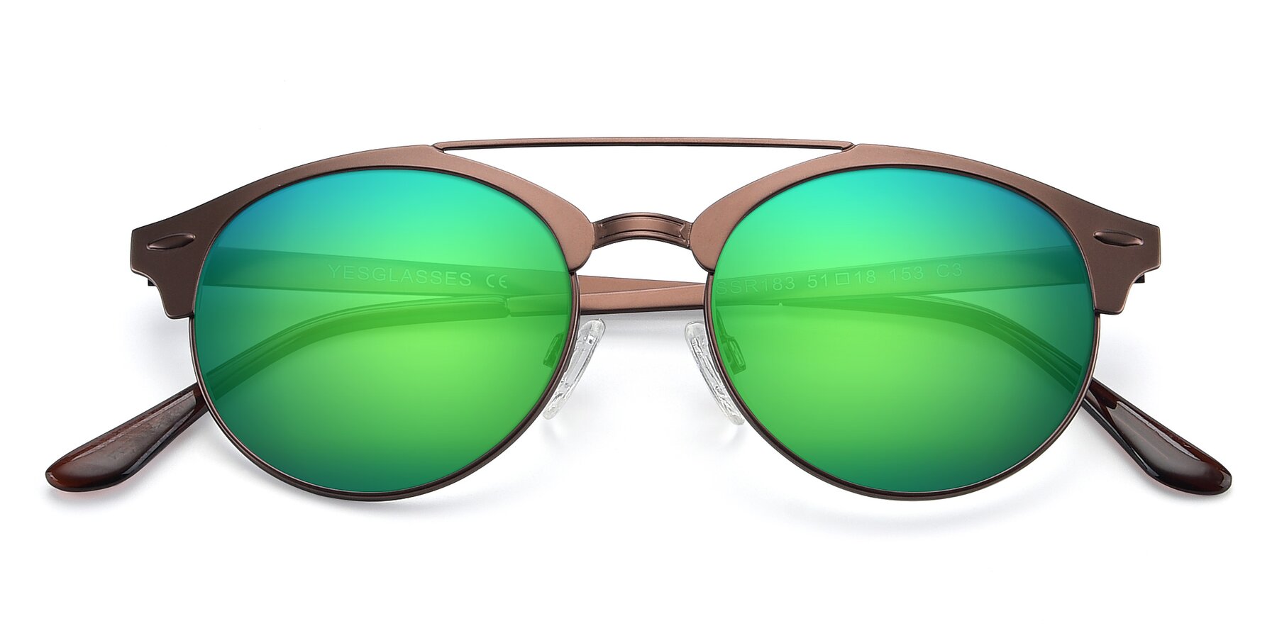 Folded Front of SSR183 in Chocolate with Green Mirrored Lenses
