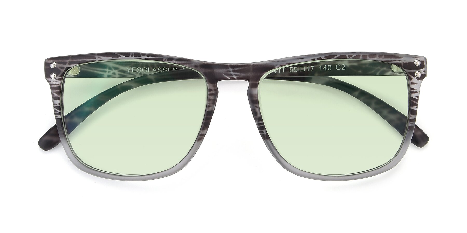 Folded Front of SSR411 in Translucent Floral Grey with Light Green Tinted Lenses