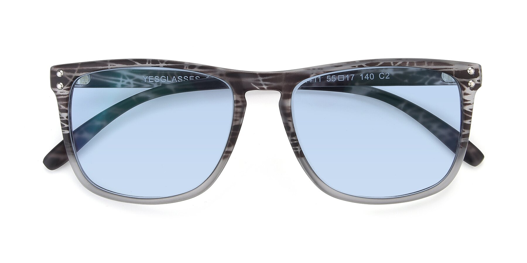 Folded Front of SSR411 in Translucent Floral Grey with Light Blue Tinted Lenses