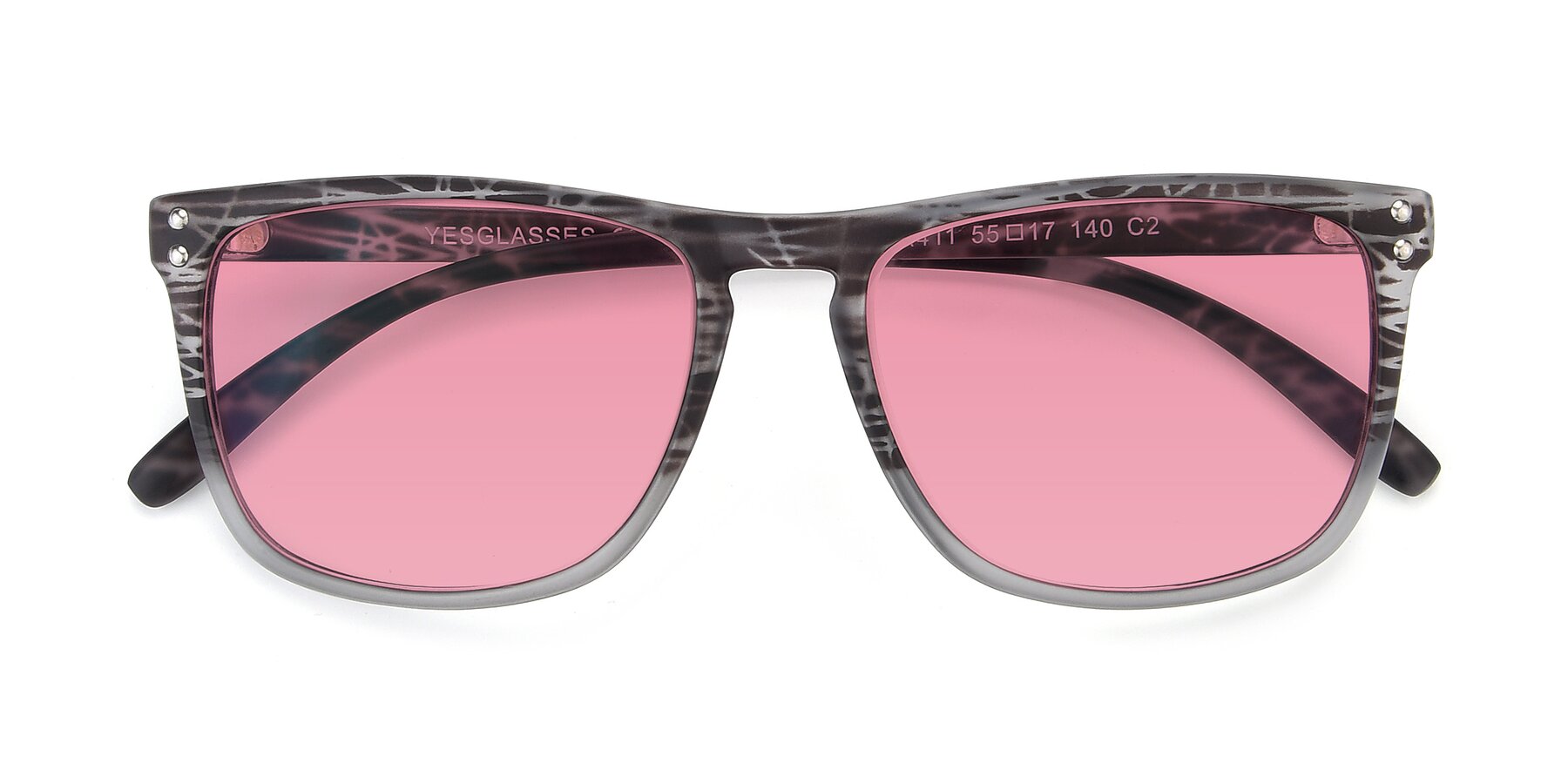 Folded Front of SSR411 in Translucent Floral Grey with Pink Tinted Lenses