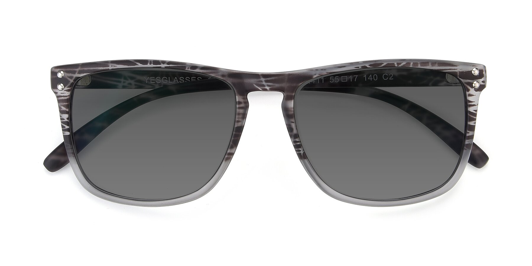 Folded Front of SSR411 in Translucent Floral Grey with Medium Gray Tinted Lenses