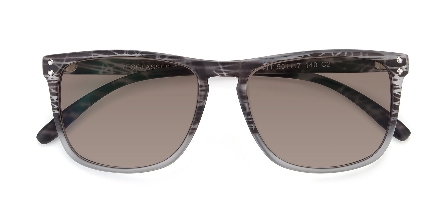 Folded Front of SSR411 in Translucent Floral Grey with Medium Brown Tinted Lenses