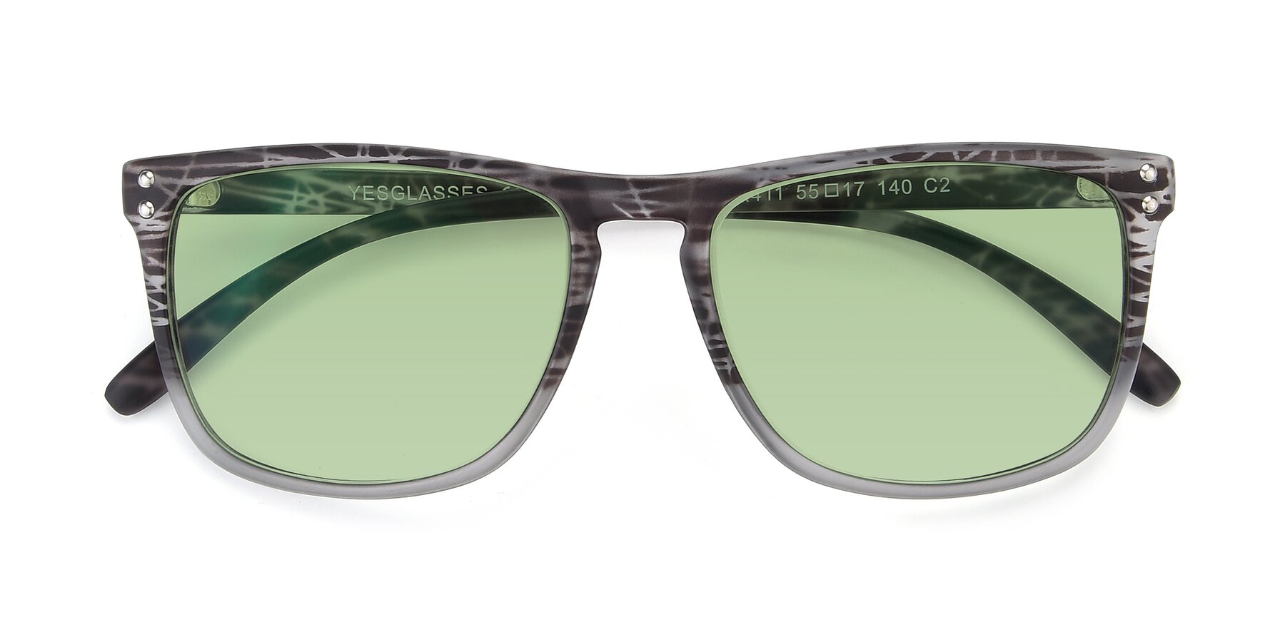 Folded Front of SSR411 in Translucent Floral Grey with Medium Green Tinted Lenses