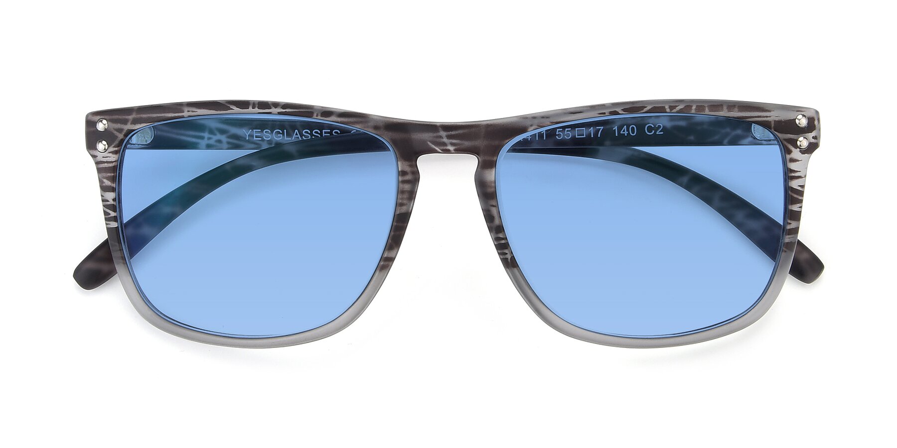Folded Front of SSR411 in Translucent Floral Grey with Medium Blue Tinted Lenses