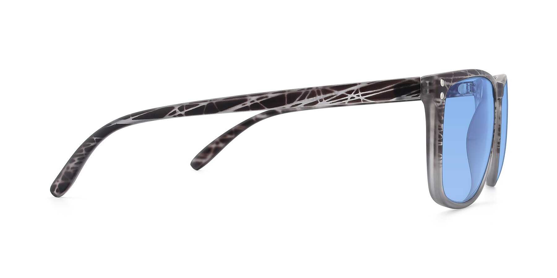 Side of SSR411 in Translucent Floral Grey with Medium Blue Tinted Lenses