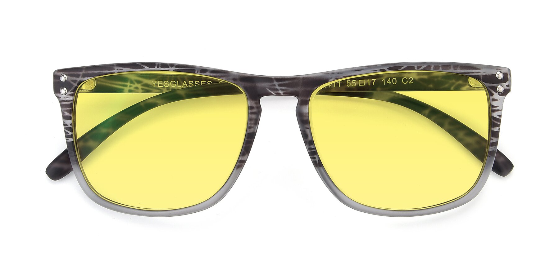 Folded Front of SSR411 in Translucent Floral Grey with Medium Yellow Tinted Lenses
