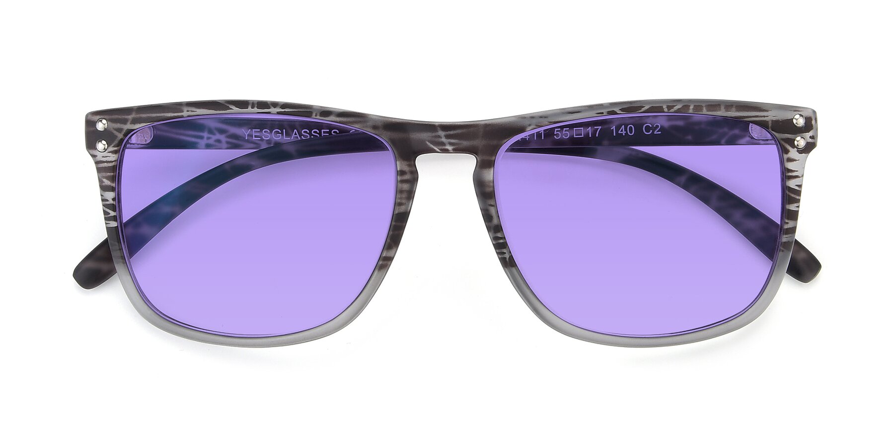 Folded Front of SSR411 in Translucent Floral Grey with Medium Purple Tinted Lenses