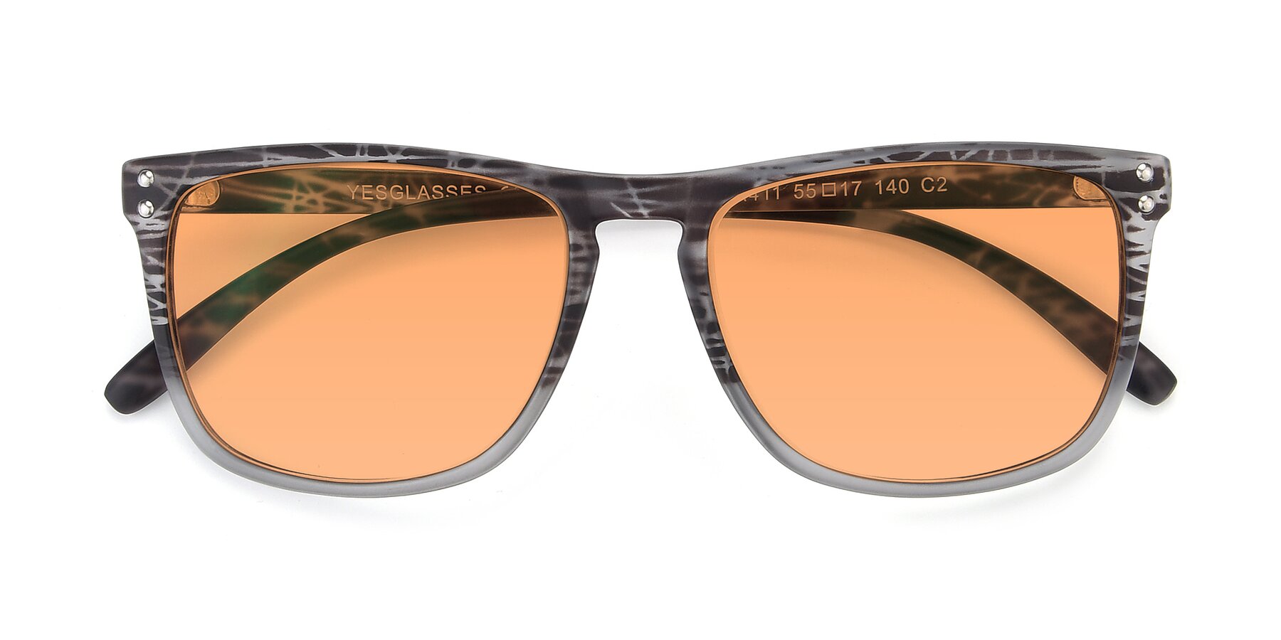 Folded Front of SSR411 in Translucent Floral Grey with Medium Orange Tinted Lenses