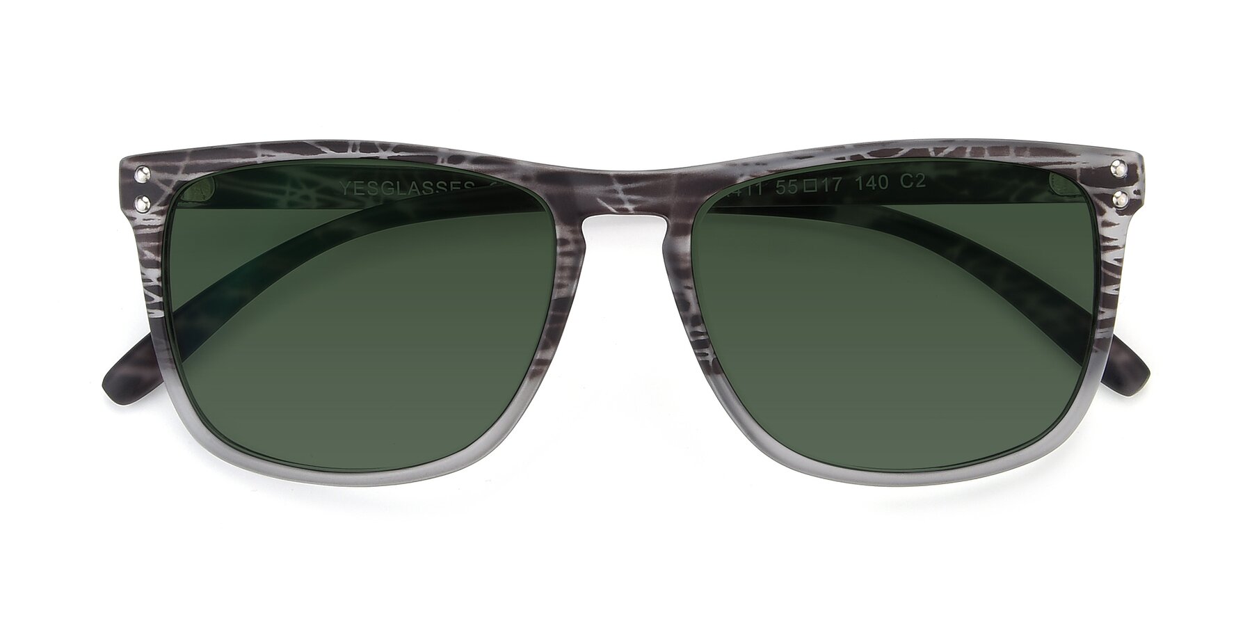 Folded Front of SSR411 in Translucent Floral Grey with Green Tinted Lenses