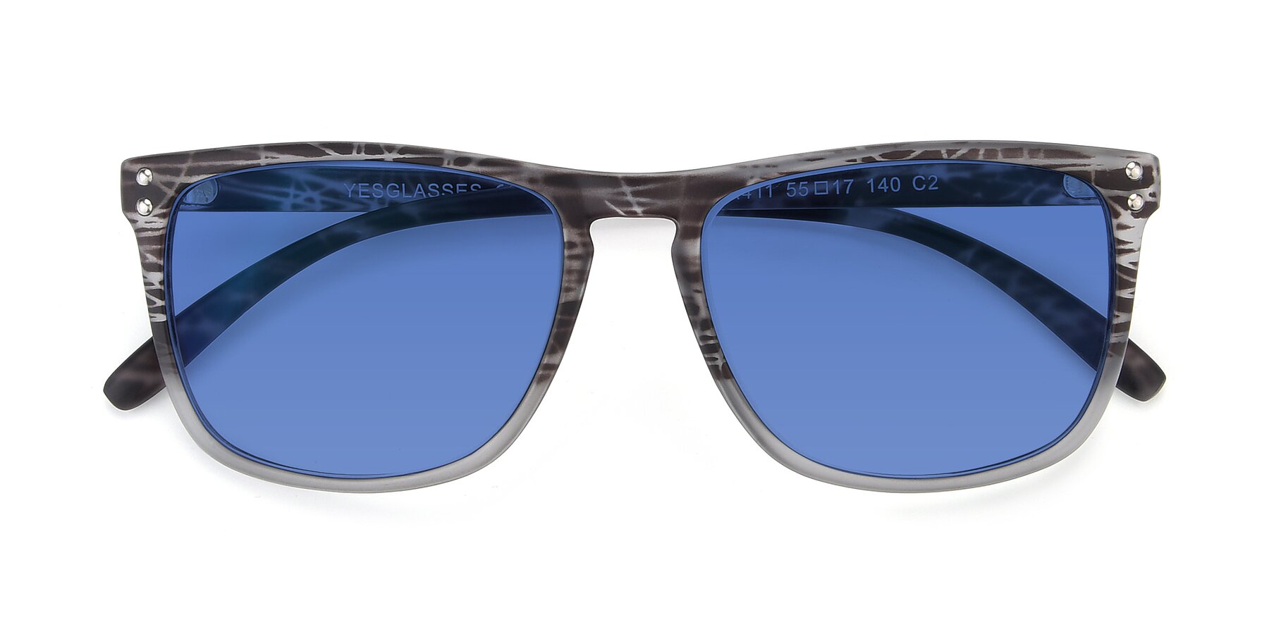 Folded Front of SSR411 in Translucent Floral Grey with Blue Tinted Lenses