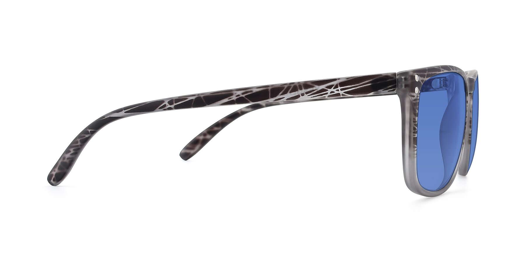 Side of SSR411 in Translucent Floral Grey with Blue Tinted Lenses
