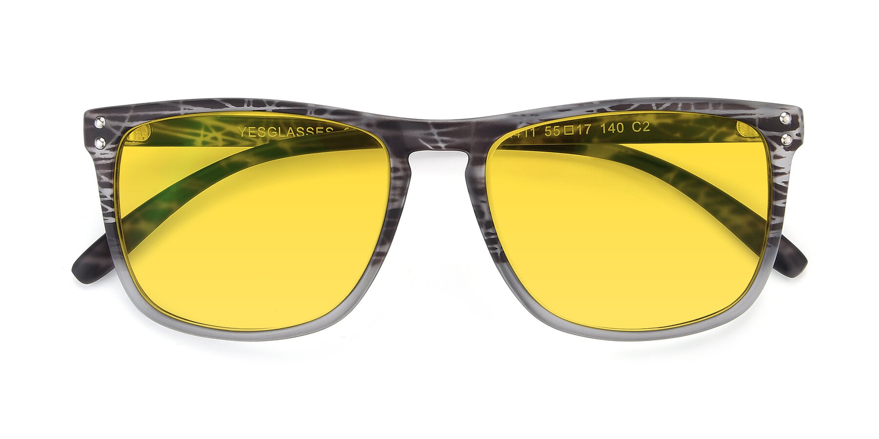 Folded Front of SSR411 in Translucent Floral Grey with Yellow Tinted Lenses