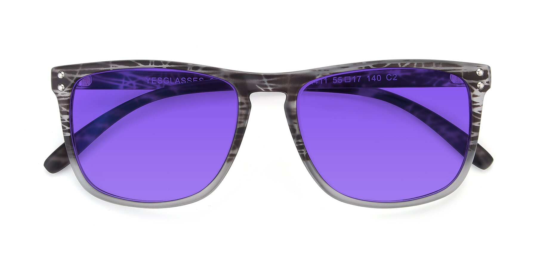 Folded Front of SSR411 in Translucent Floral Grey with Purple Tinted Lenses