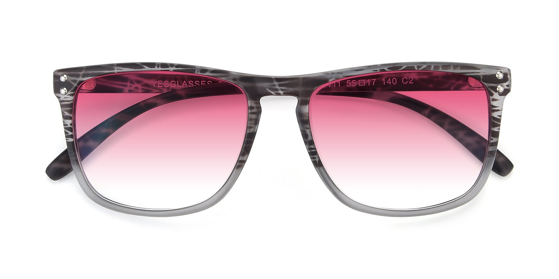 Folded Front of SSR411 in Translucent Floral Grey with Pink Gradient Lenses