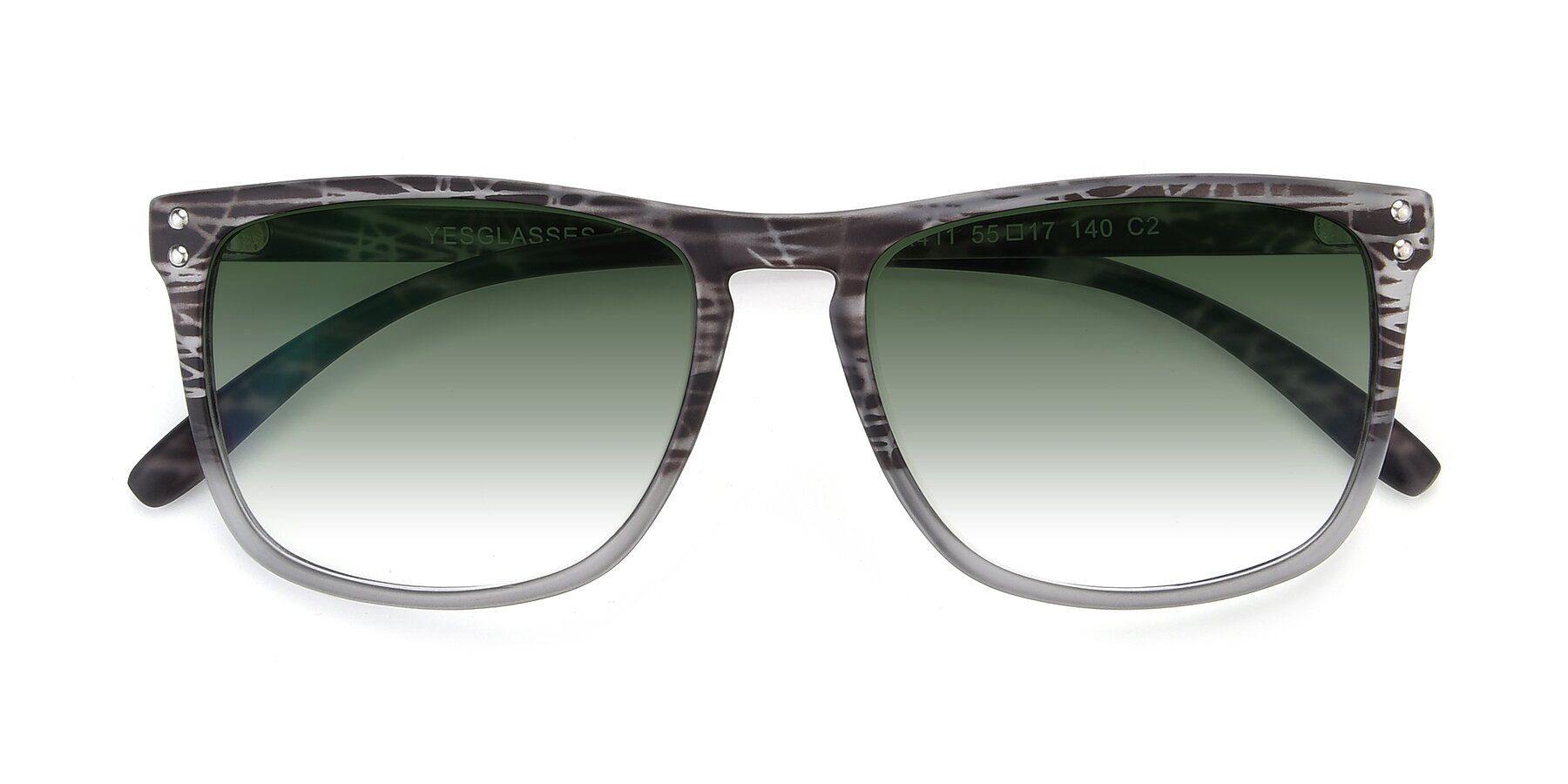 Folded Front of SSR411 in Translucent Floral Grey with Green Gradient Lenses