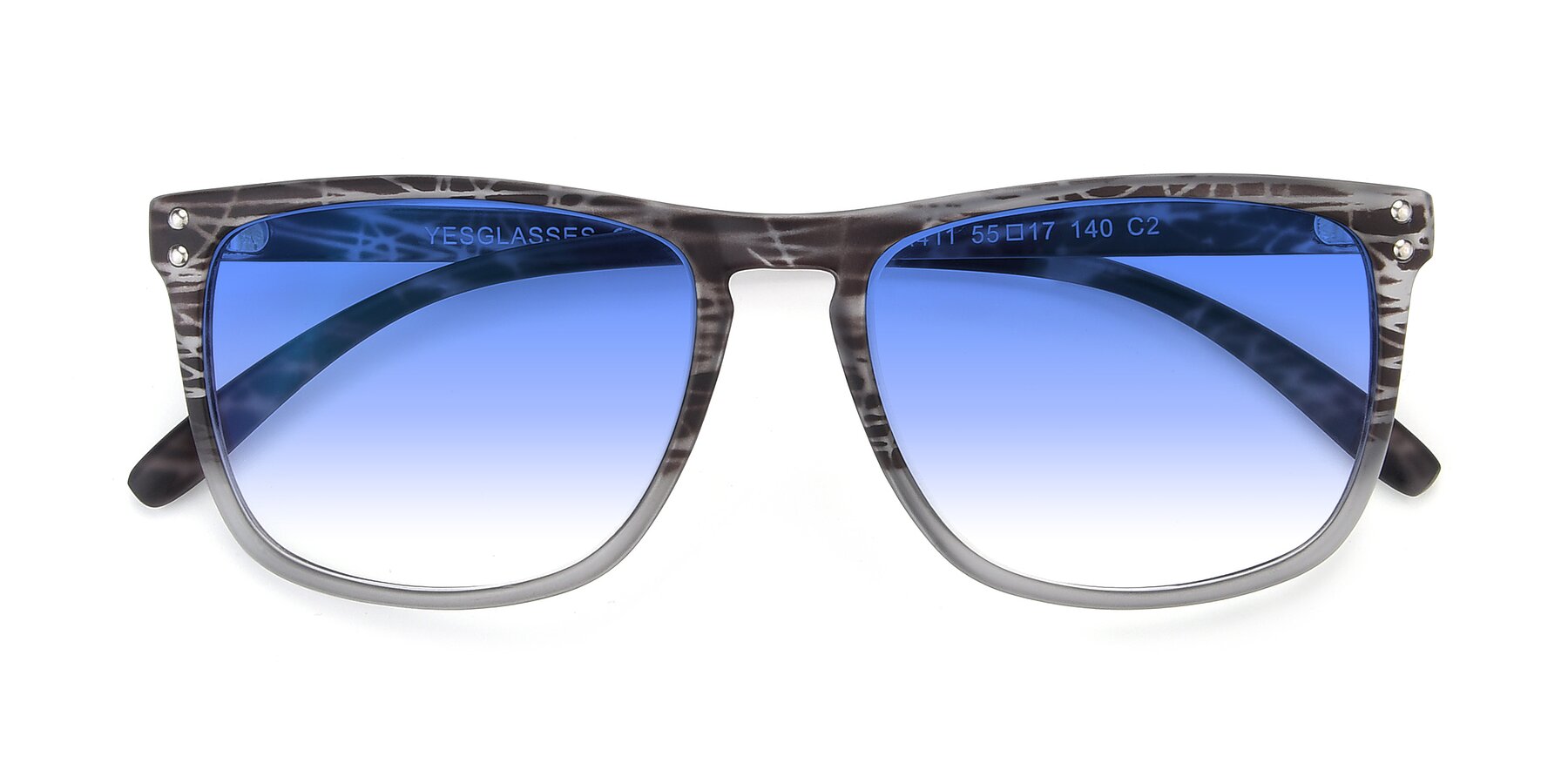 Folded Front of SSR411 in Translucent Floral Grey with Blue Gradient Lenses