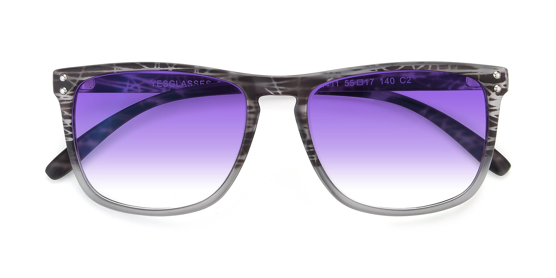Folded Front of SSR411 in Translucent Floral Grey with Purple Gradient Lenses