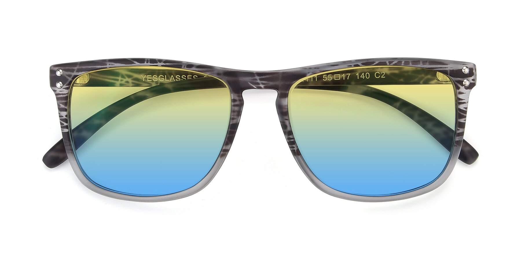 Folded Front of SSR411 in Translucent Floral Grey with Yellow / Blue Gradient Lenses