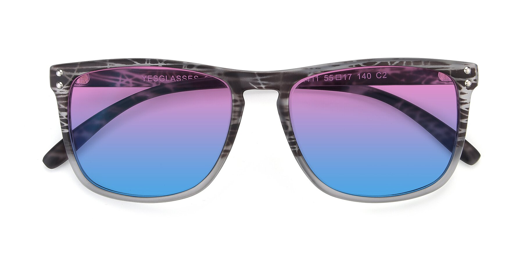 Folded Front of SSR411 in Translucent Floral Grey with Pink / Blue Gradient Lenses