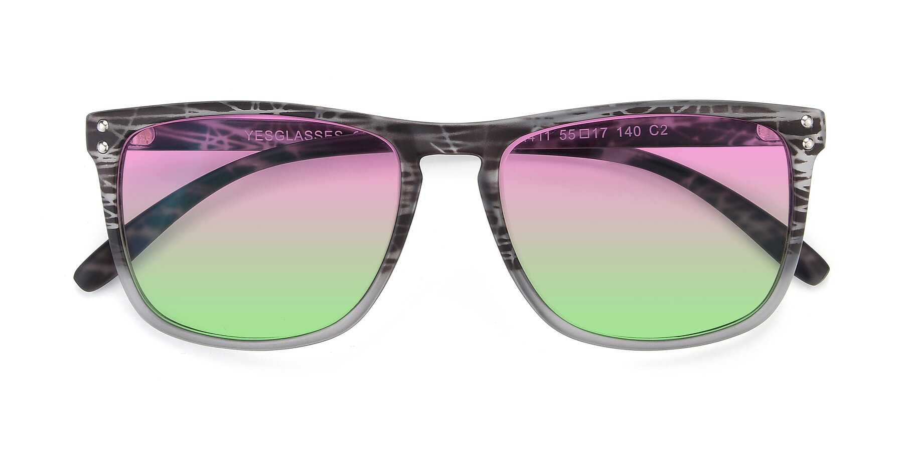 Folded Front of SSR411 in Translucent Floral Grey with Pink / Green Gradient Lenses