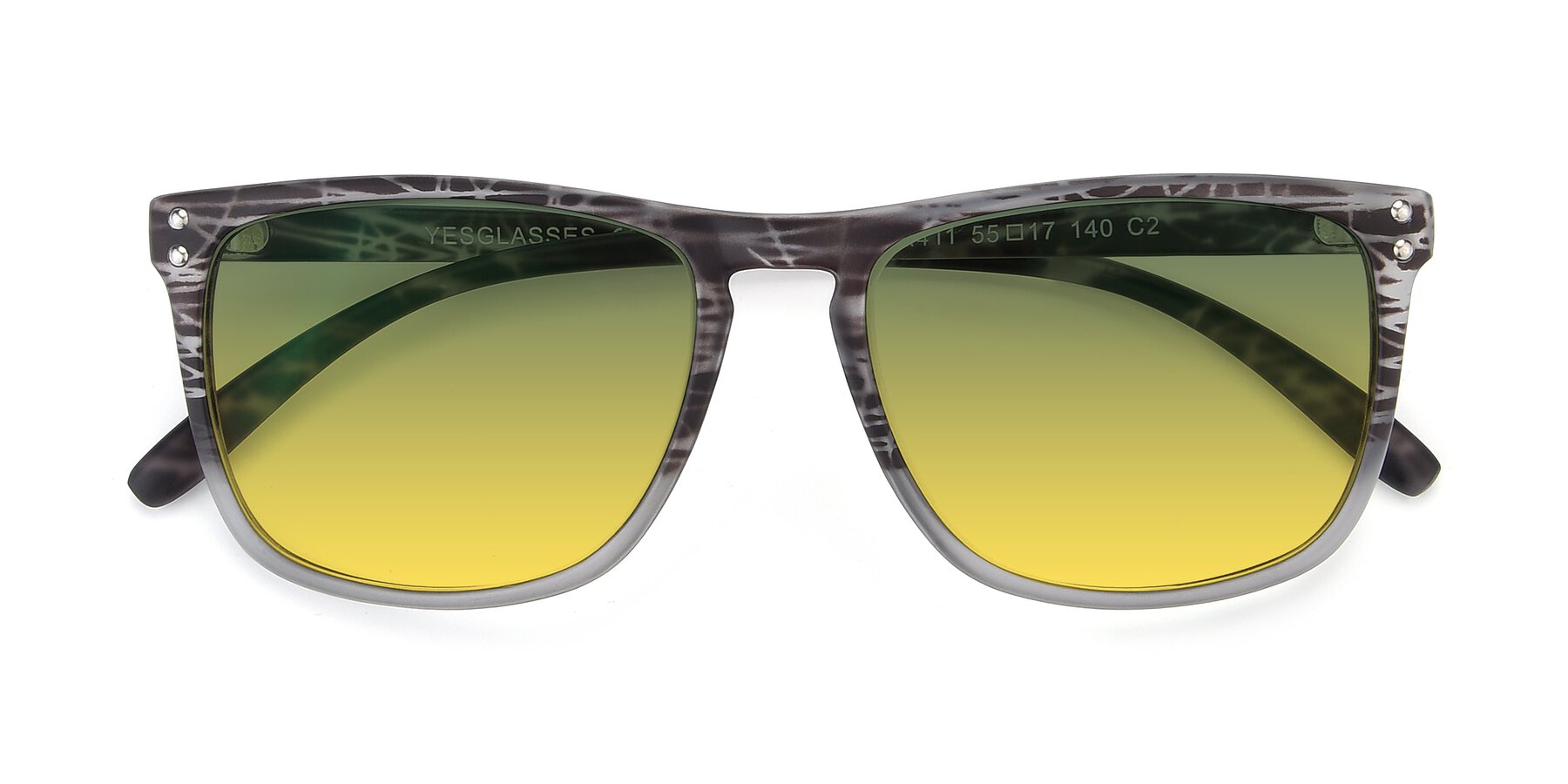 Folded Front of SSR411 in Translucent Floral Grey with Green / Yellow Gradient Lenses