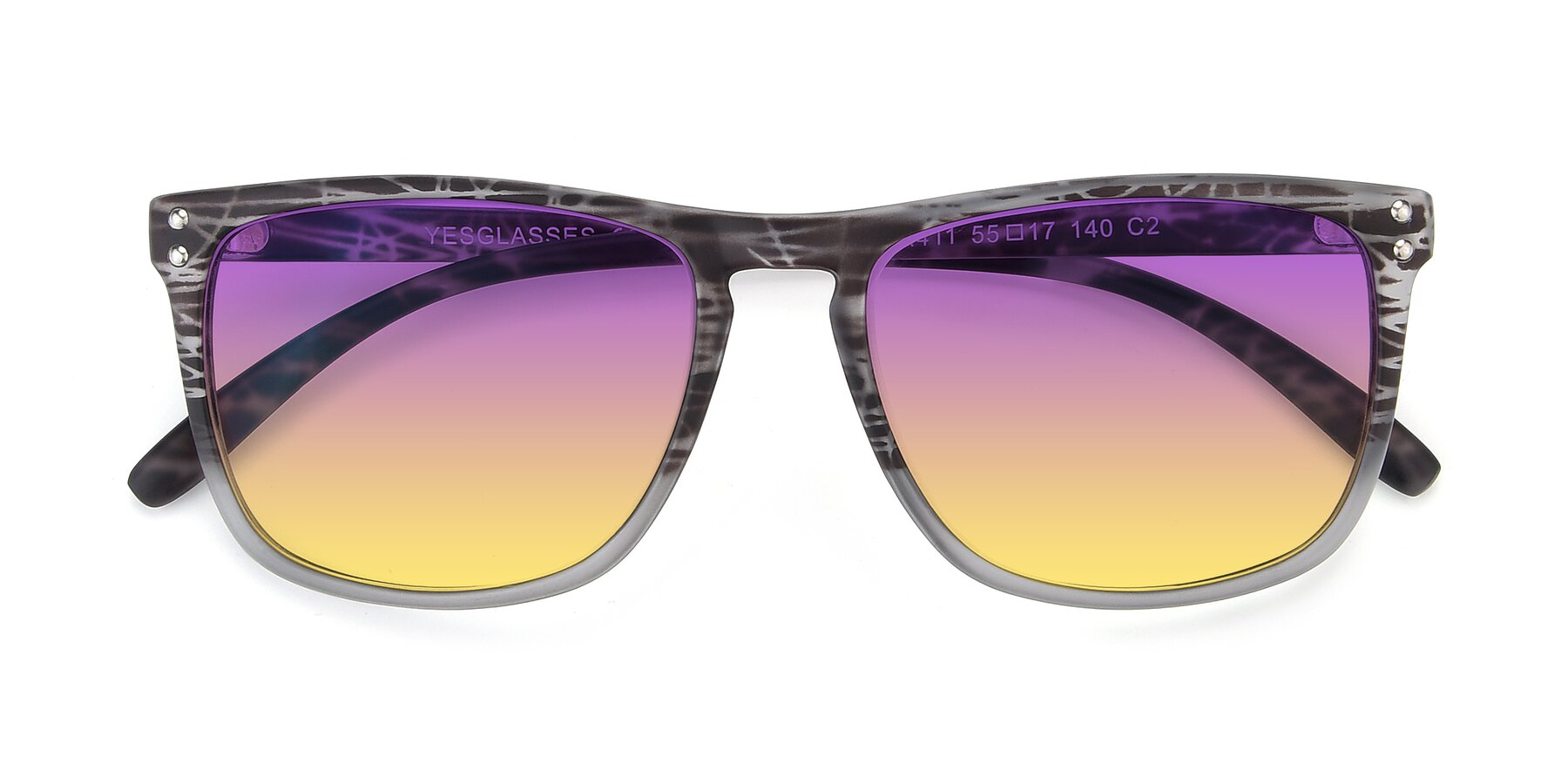 Folded Front of SSR411 in Translucent Floral Grey with Purple / Yellow Gradient Lenses