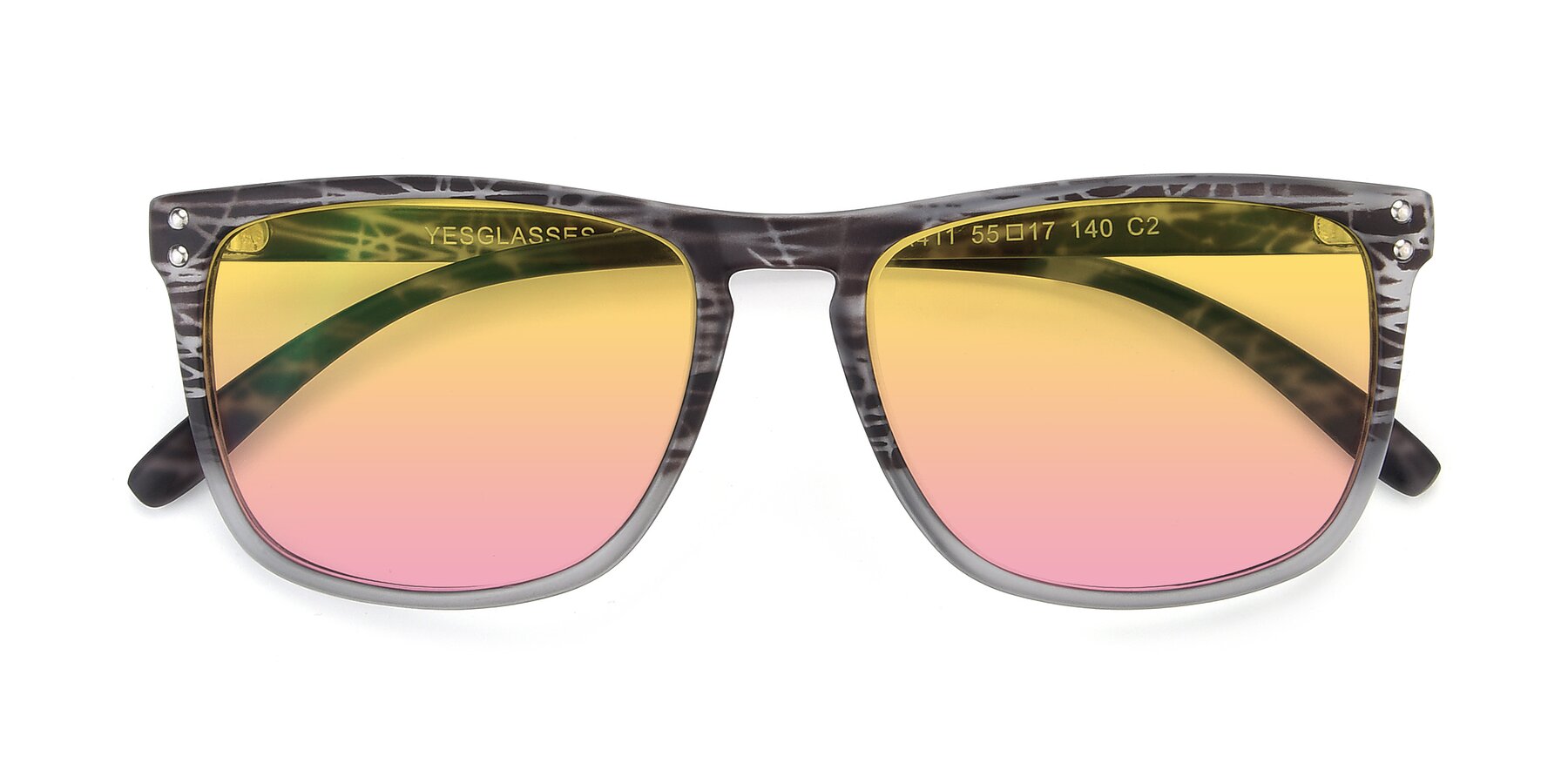 Folded Front of SSR411 in Translucent Floral Grey with Yellow / Pink Gradient Lenses