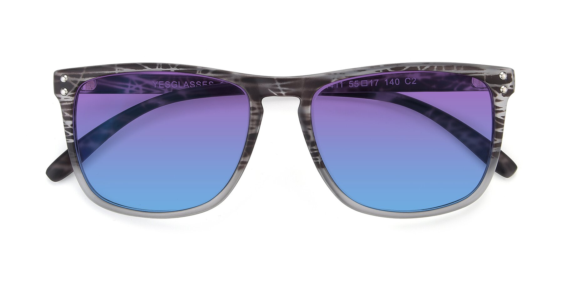 Folded Front of SSR411 in Translucent Floral Grey with Purple / Blue Gradient Lenses