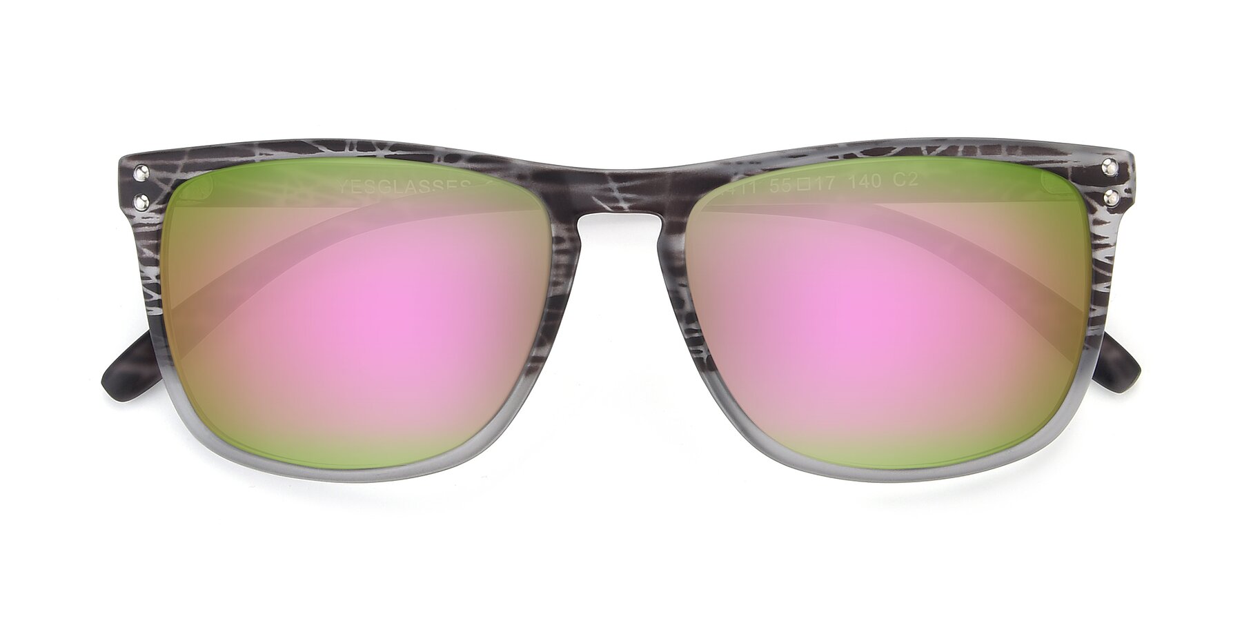 Folded Front of SSR411 in Translucent Floral Grey with Pink Mirrored Lenses