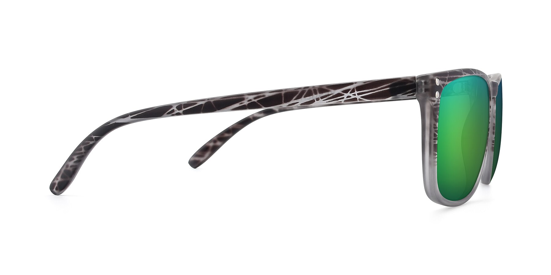 Side of SSR411 in Translucent Floral Grey with Green Mirrored Lenses