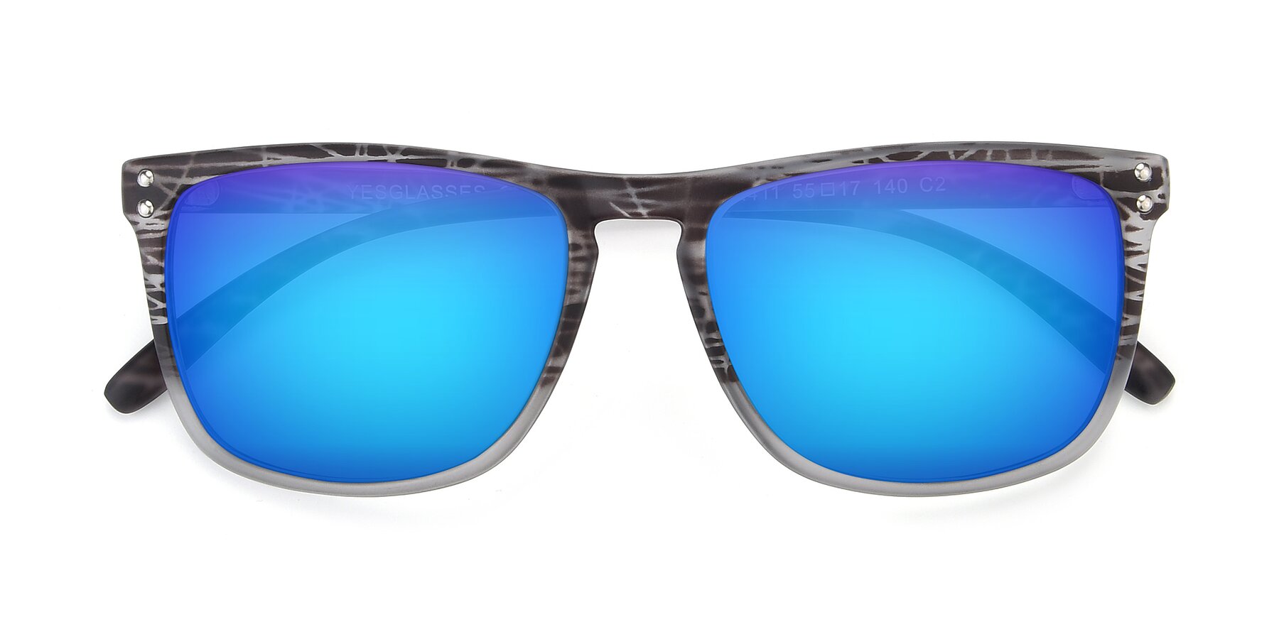 Folded Front of SSR411 in Translucent Floral Grey with Blue Mirrored Lenses