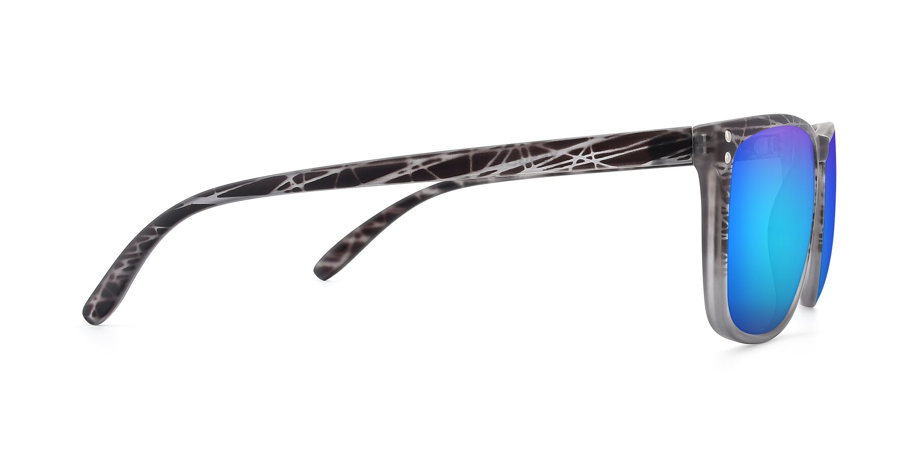 Side of SSR411 in Translucent Floral Grey with Blue Mirrored Lenses