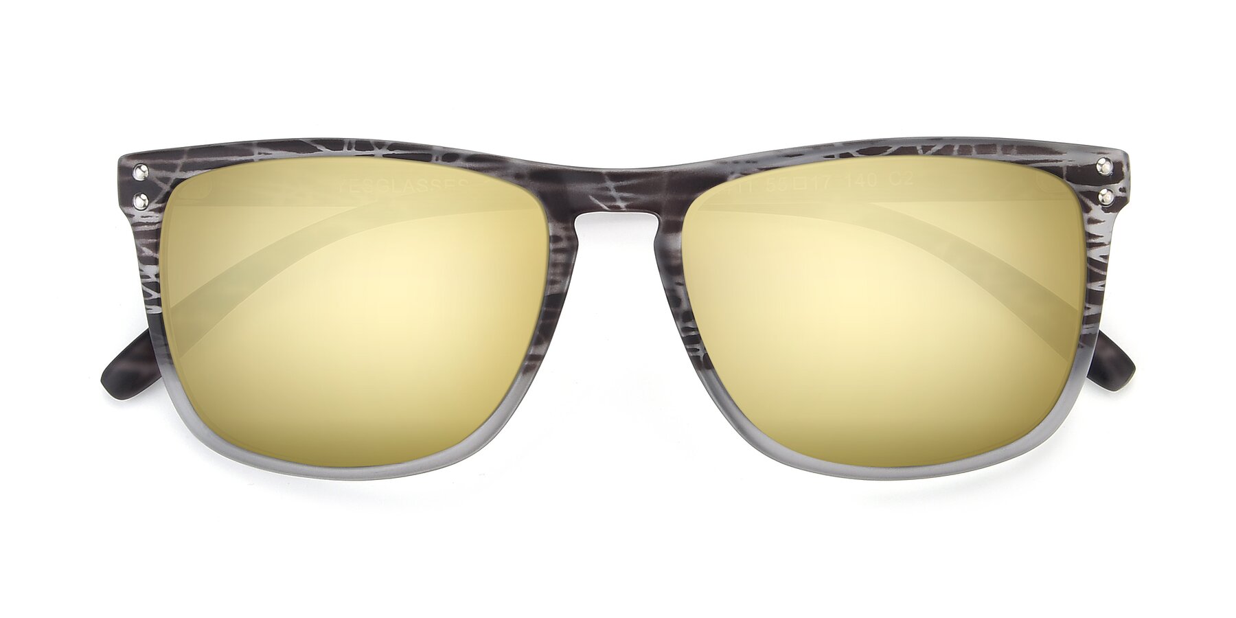 Folded Front of SSR411 in Translucent Floral Grey with Gold Mirrored Lenses
