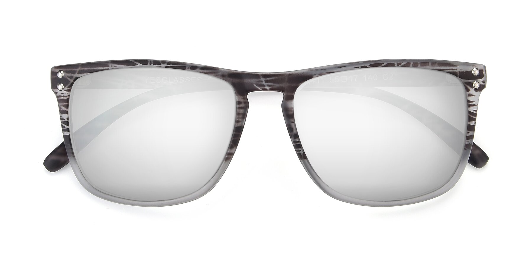 Folded Front of SSR411 in Translucent Floral Grey with Silver Mirrored Lenses