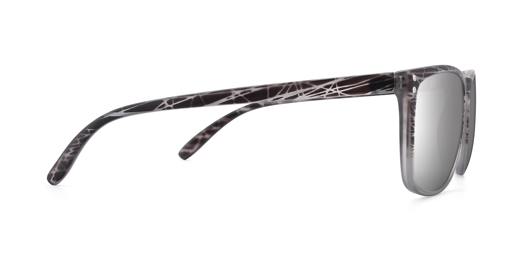 Side of SSR411 in Translucent Floral Grey with Silver Mirrored Lenses