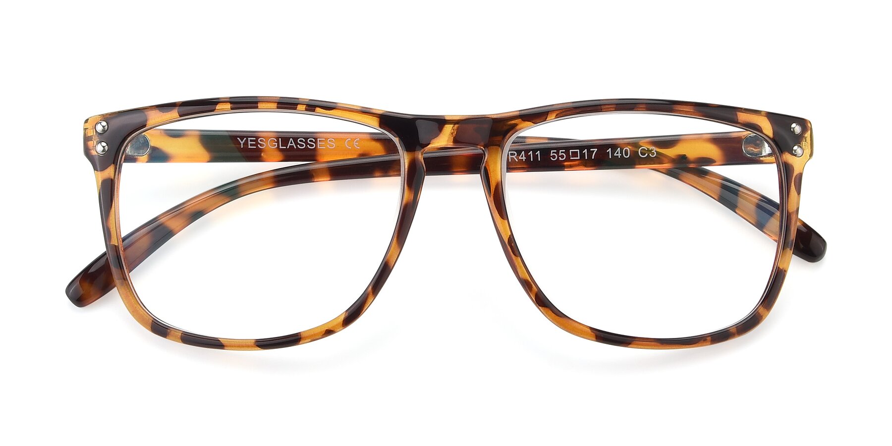 Folded Front of SSR411 in Translucent Orange Tortoise with Clear Eyeglass Lenses