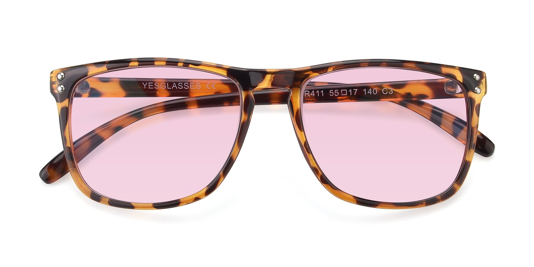 Folded Front of SSR411 in Translucent Orange Tortoise with Light Pink Tinted Lenses