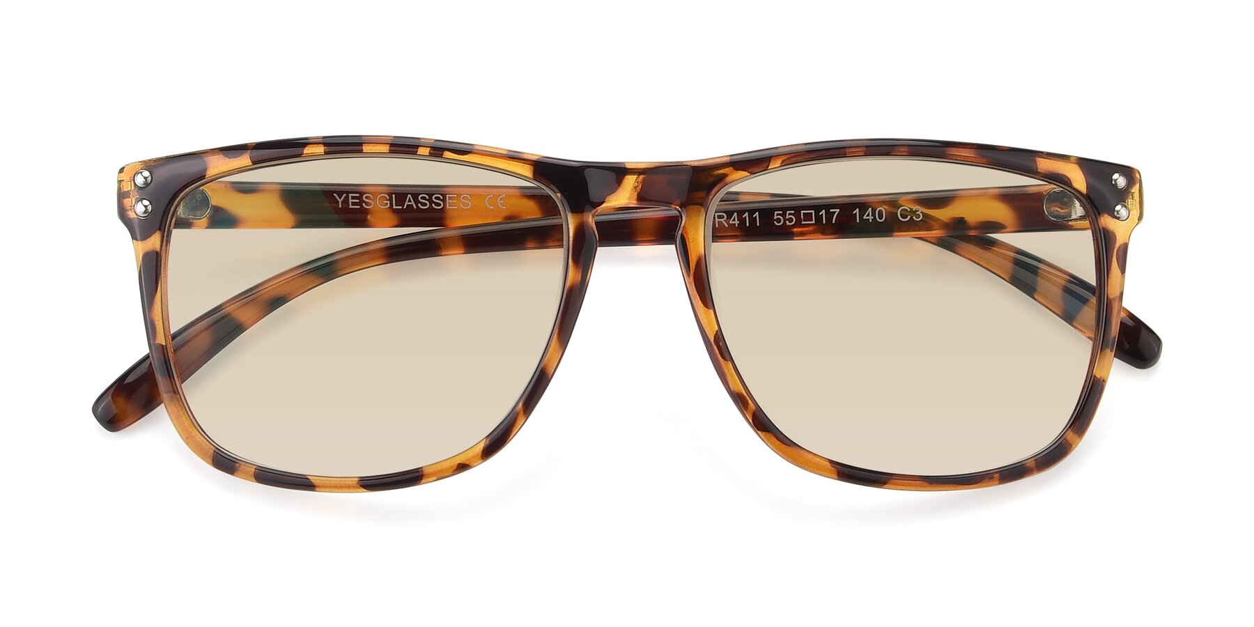 Folded Front of SSR411 in Translucent Orange Tortoise with Light Brown Tinted Lenses