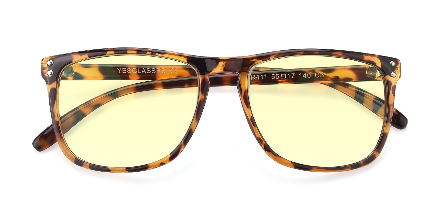 Folded Front of SSR411 in Translucent Orange Tortoise with Light Yellow Tinted Lenses